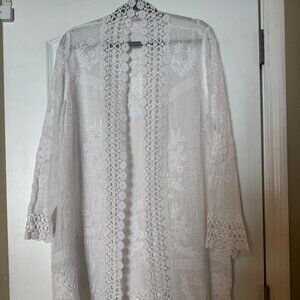 Soft Surroundings Embroidered White Light Weight Cardigan